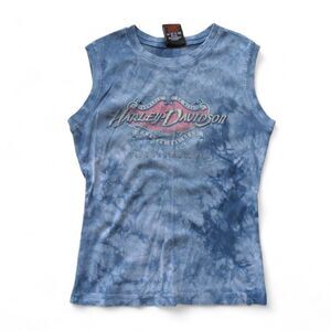 Harley-Davidson Women’s Blue Tie Dye Sleeveless Tank Top Biker Graphic Women's S